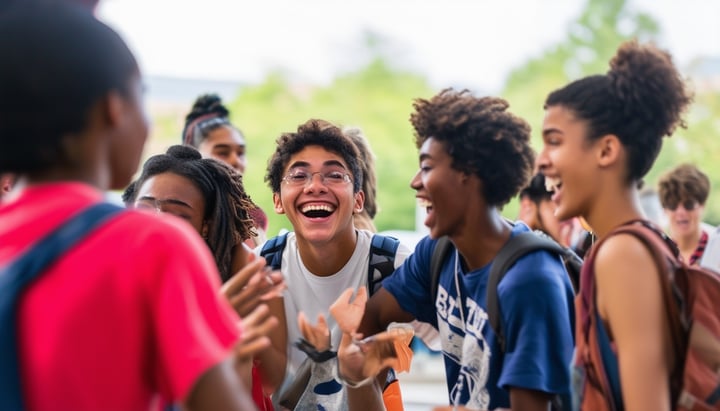 A group of enthusiastic and diverse college freshman