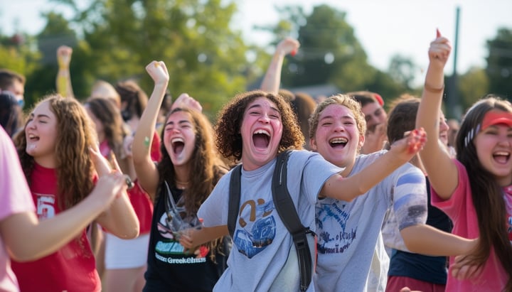 Students excitedly participating in Greek life