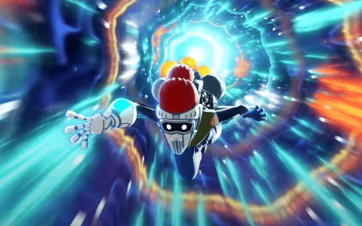 Illustration of video game character in space