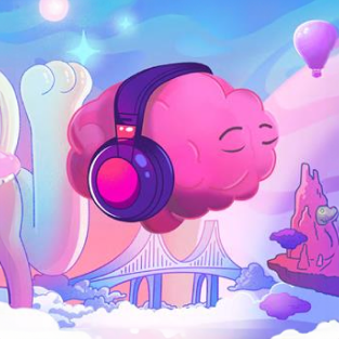 Illustration of brain wearing headphones